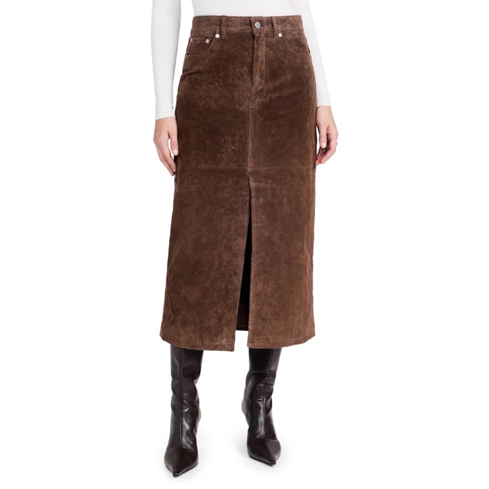 MOON RIVER Anthropologie Brown Corduroy Midi Skirt With Front Slit Womens Small